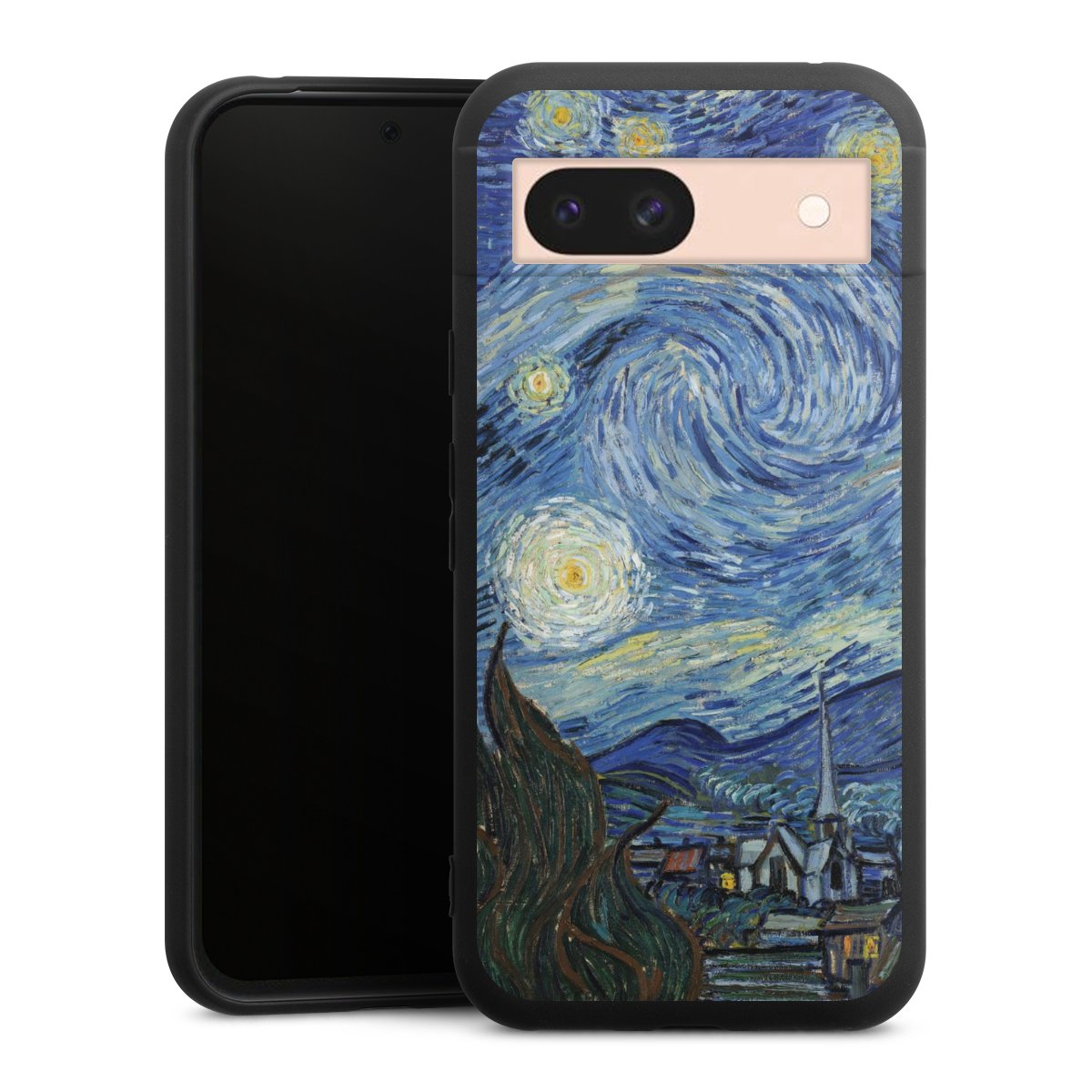 Google Pixel 8a Handy Premium Silikon Hülle Handyhülle schwarz Case The Starry Night Kunst Vincent Van Gogh Silikon Premium Case