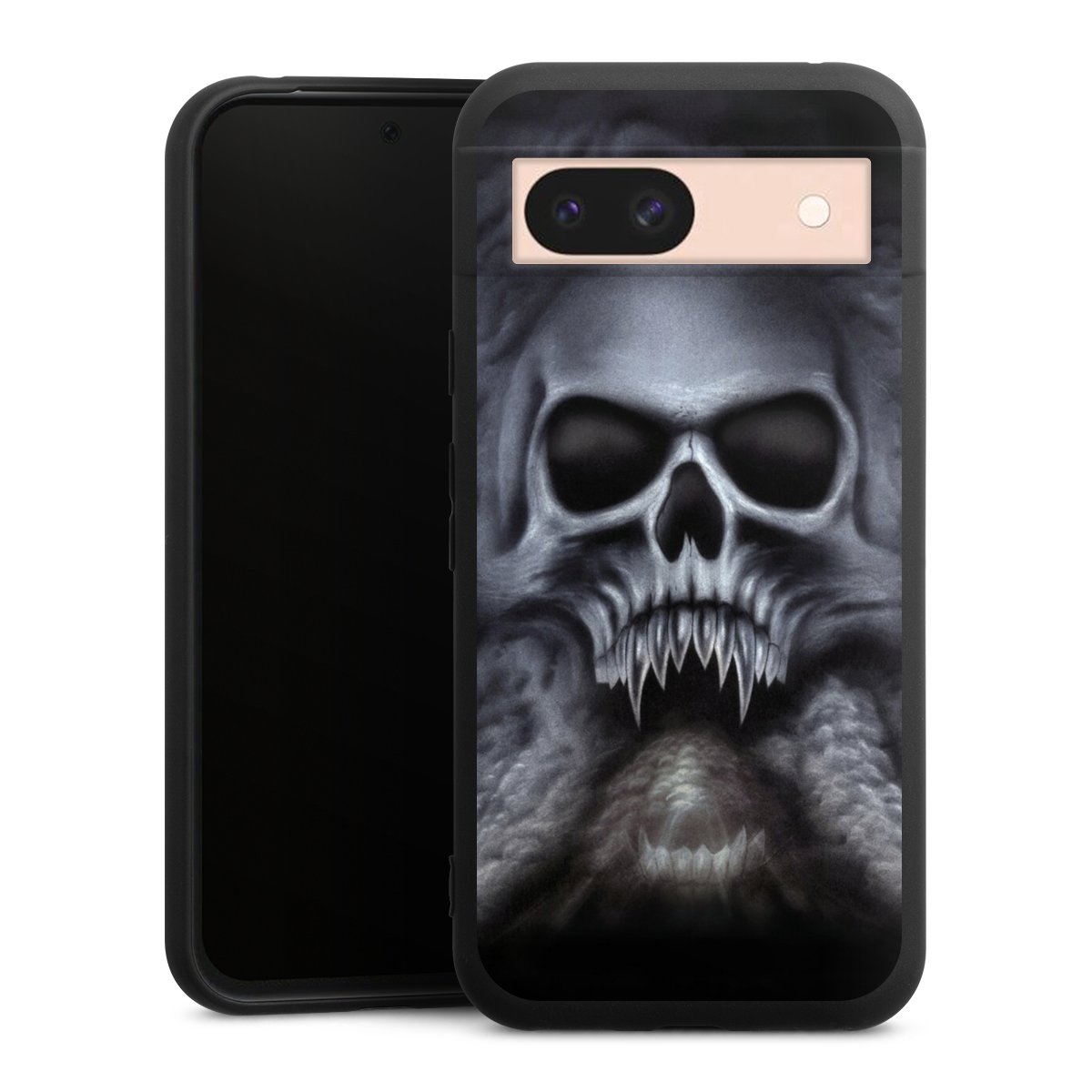 Google Pixel 8a Handy Premium Silikon Hülle Handyhülle schwarz Case Totenkopf Skull Silikon Premium Case