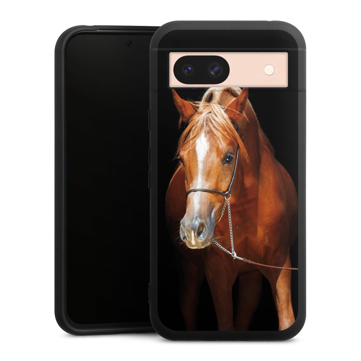 Google Pixel 8a Handy Premium Silikon Hülle Handyhülle schwarz Case Mare Horse Hobby Silikon Premium Case