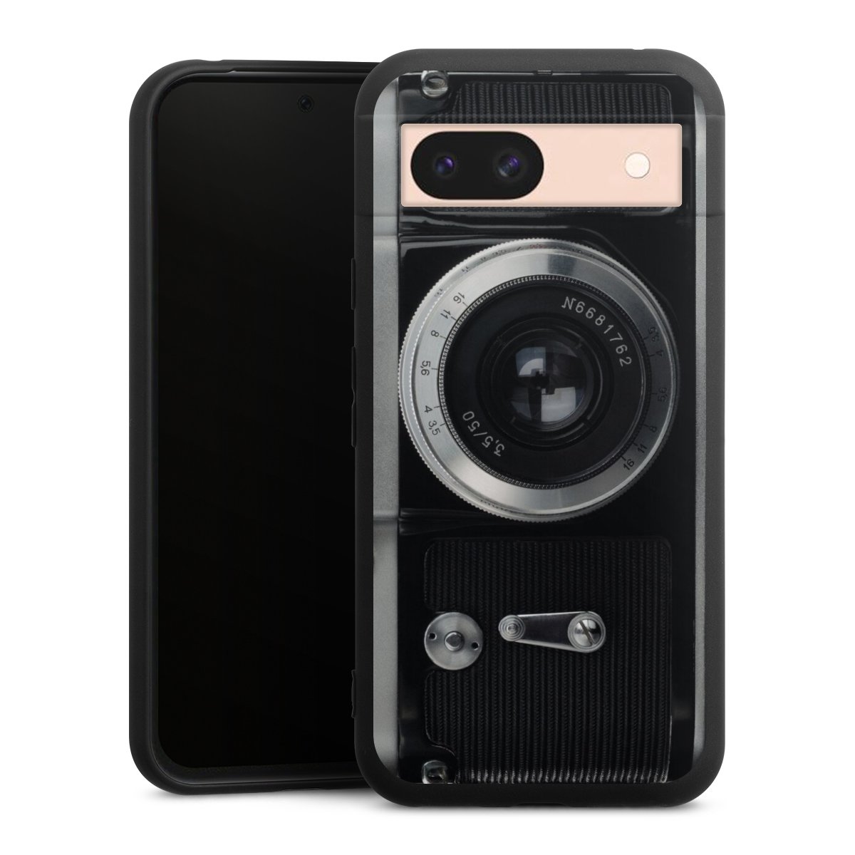 Google Pixel 8a Handy Premium Silikon Hülle Handyhülle schwarz Case Lens Camera Photography Silikon Premium Case