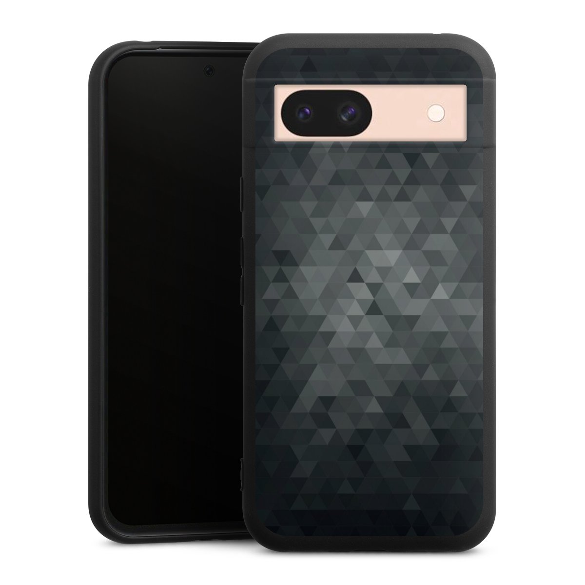 Google Pixel 8a Handy Premium Silikon Hülle Handyhülle schwarz Case Black Triangle Muster Silikon Premium Case