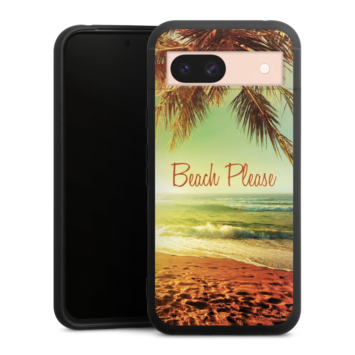 Google Pixel 8a Handy Premium Silikon Hülle Handyhülle schwarz Case Beach Urlaub Palm Tree Silikon Premium Case