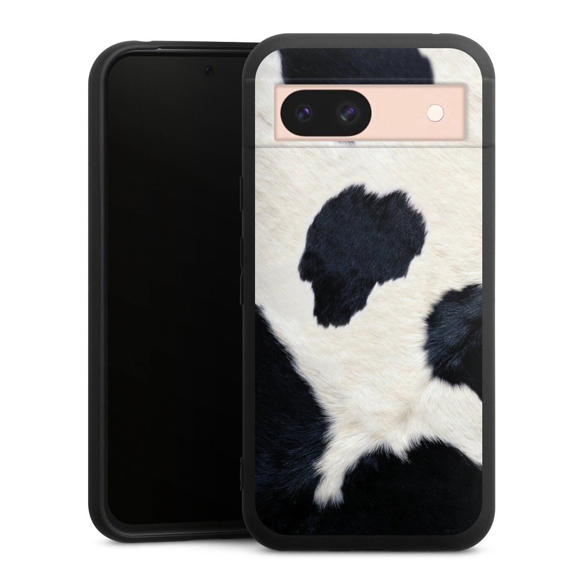 Google Pixel 8a Handy Premium Silikon Hülle Handyhülle schwarz Case Animal Look Animal Print Cow Skin Silikon Premium Case