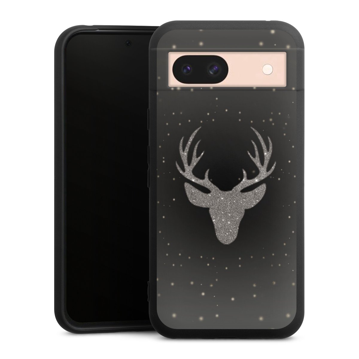 Google Pixel 8a Handy Premium Silikon Hülle Handyhülle schwarz Case Winter Deer Glitzer Silikon Premium Case