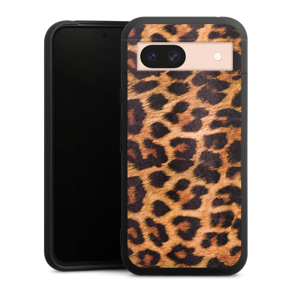 Google Pixel 8a Handy Premium Silikon Hülle Handyhülle schwarz Case Animal Print Leopard Fur Silikon Premium Case