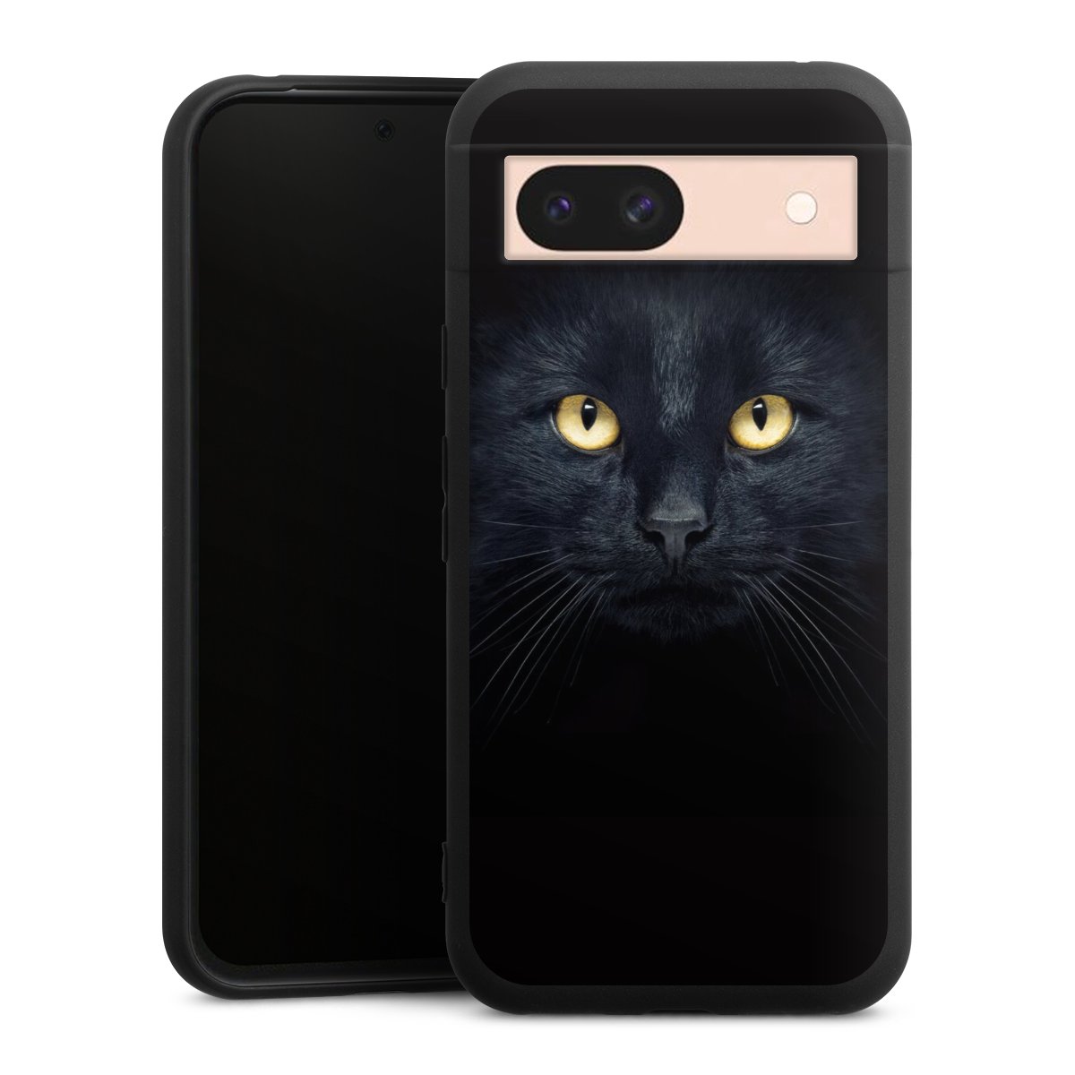 Google Pixel 8a Handy Premium Silikon Hülle Handyhülle schwarz Case Eye Cat Black Silikon Premium Case