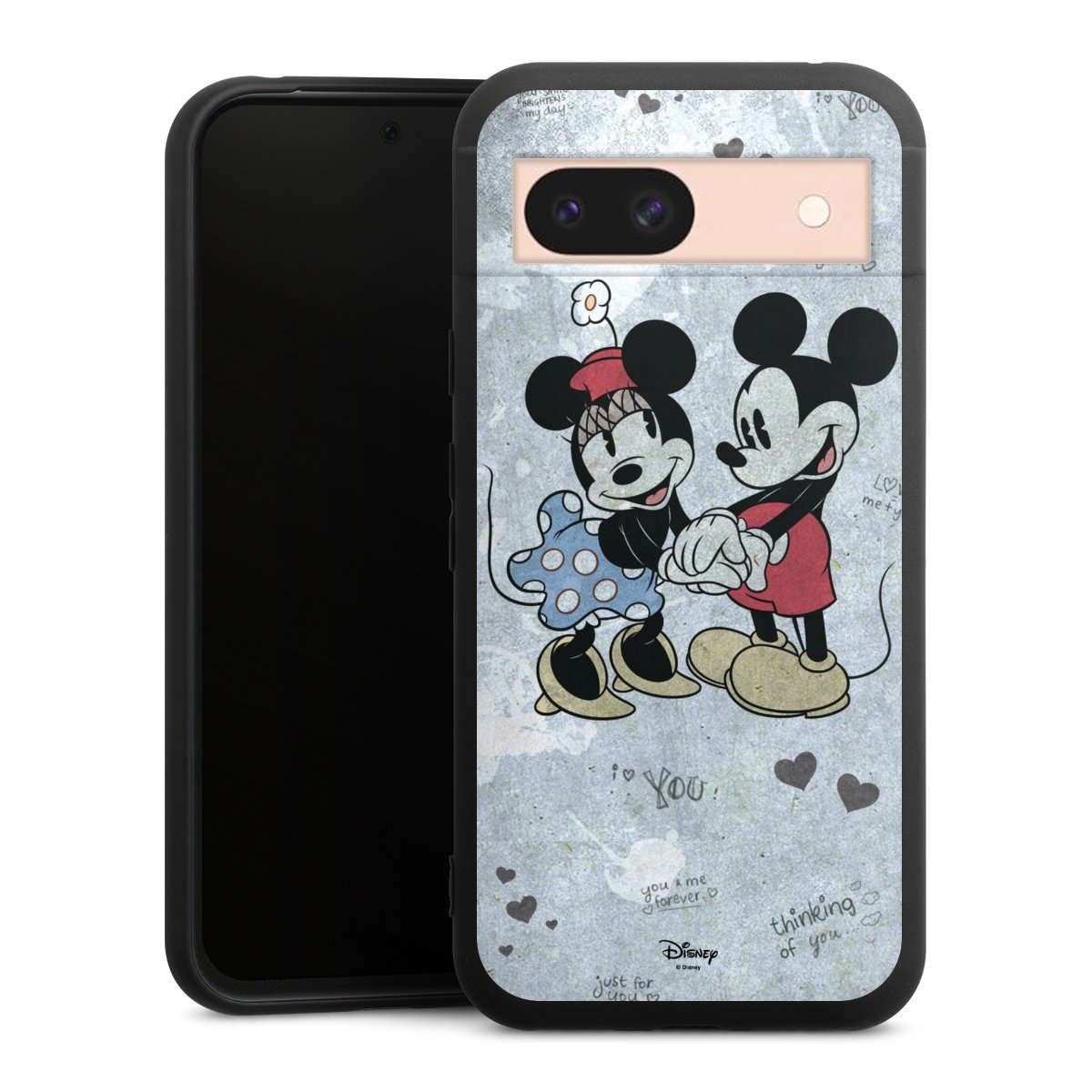 Google Pixel 8a Handy Premium Silikon Hülle Handyhülle schwarz Case Mickey & Minnie Mouse Vintage Disney Silikon Premium Case