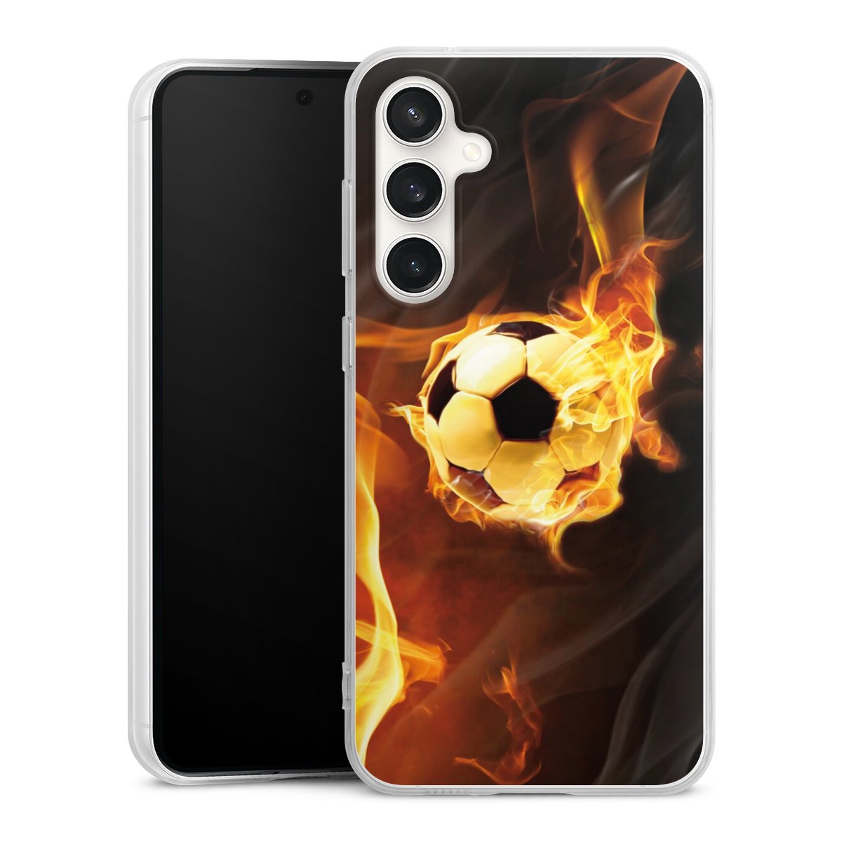 Galaxy S23 FE Handy Silikon Hülle Case transparent Handyhülle Ball Fire Soccer Silikon Case