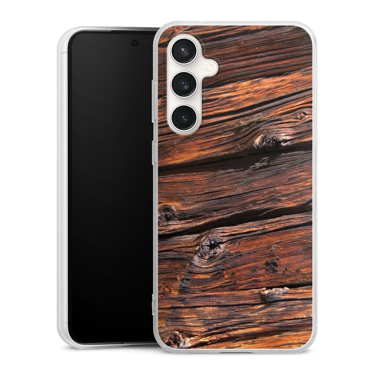 Galaxy S23 FE Handy Silikon Hülle Case transparent Handyhülle Beams Wooden Look Wood Silikon Case