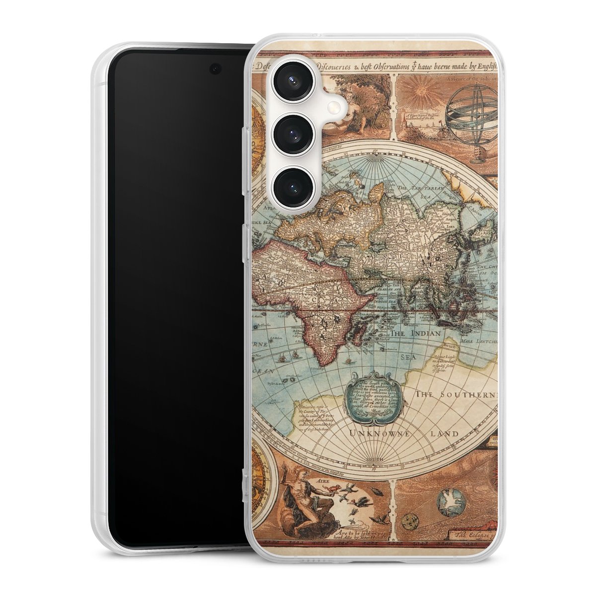 Galaxy S23 FE Handy Silikon Hülle Case transparent Handyhülle World Map Vintage Map Silikon Case