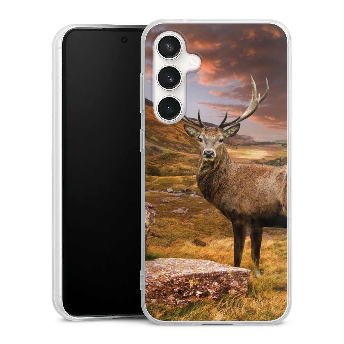 Galaxy S23 FE Handy Silikon Hülle Case transparent Handyhülle Meadow Mountain Deer Silikon Case