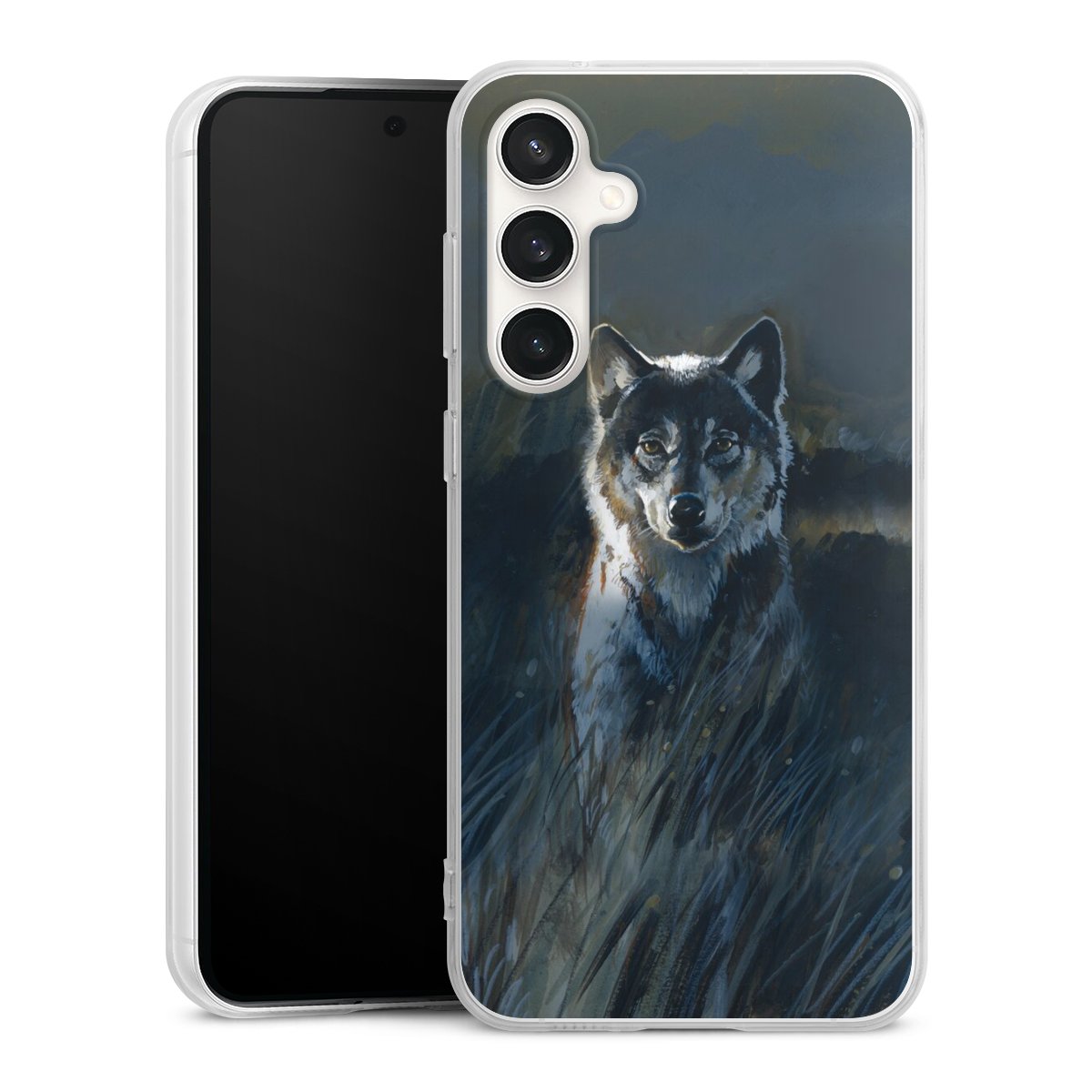 Galaxy S23 FE Handy Silikon Hülle Case transparent Handyhülle Nature Wolf Painting Silikon Case