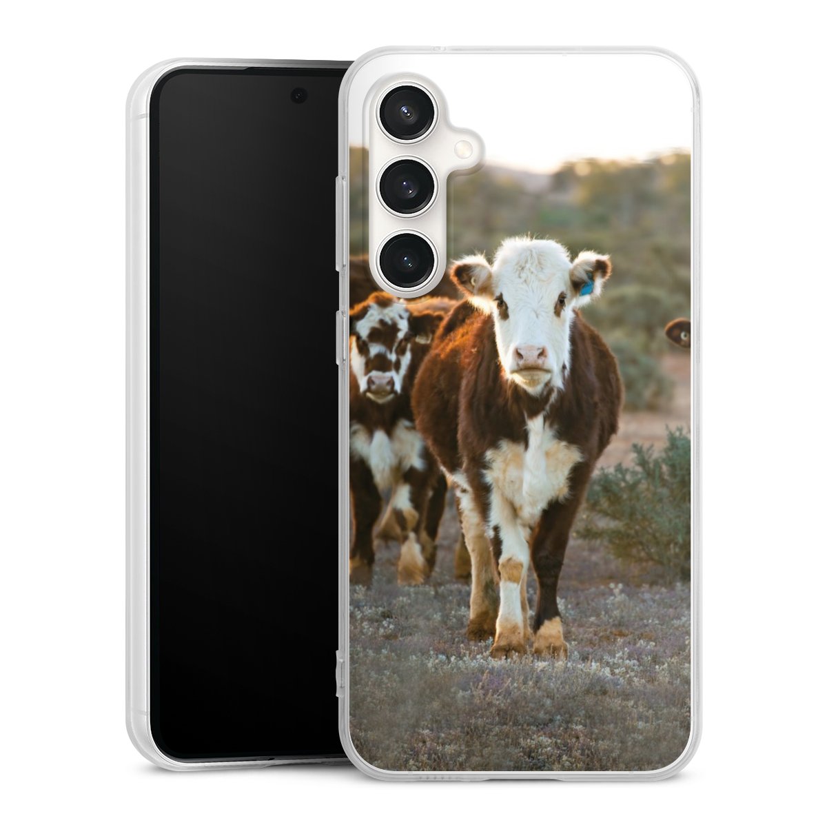 Galaxy S23 FE Handy Silikon Hülle Case transparent Handyhülle Cow Farmer Calf Silikon Case