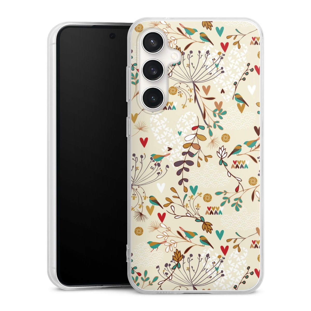 Galaxy S23 FE Handy Silikon Hülle Case transparent Handyhülle Bird Flowers Retro Silikon Case