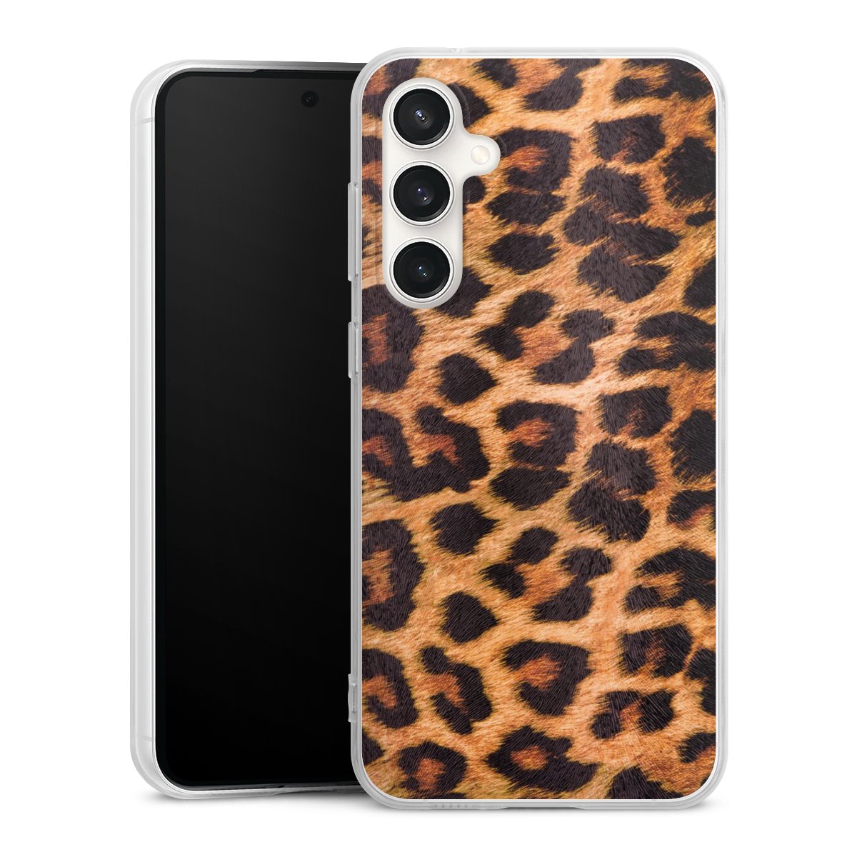 Galaxy S23 FE Handy Silikon Hülle Case transparent Handyhülle Animal Print Leopard Fur Silikon Case