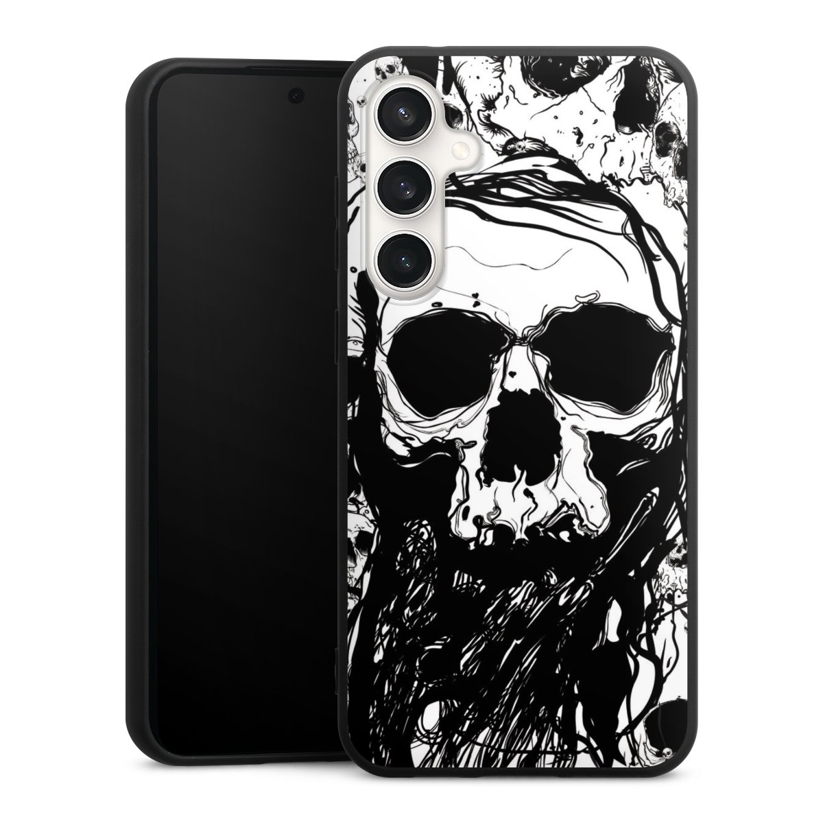 Galaxy S23 FE Handy Premium Silikon Hülle Handyhülle schwarz Case Totenkopf Halloween Silikon Premium Case