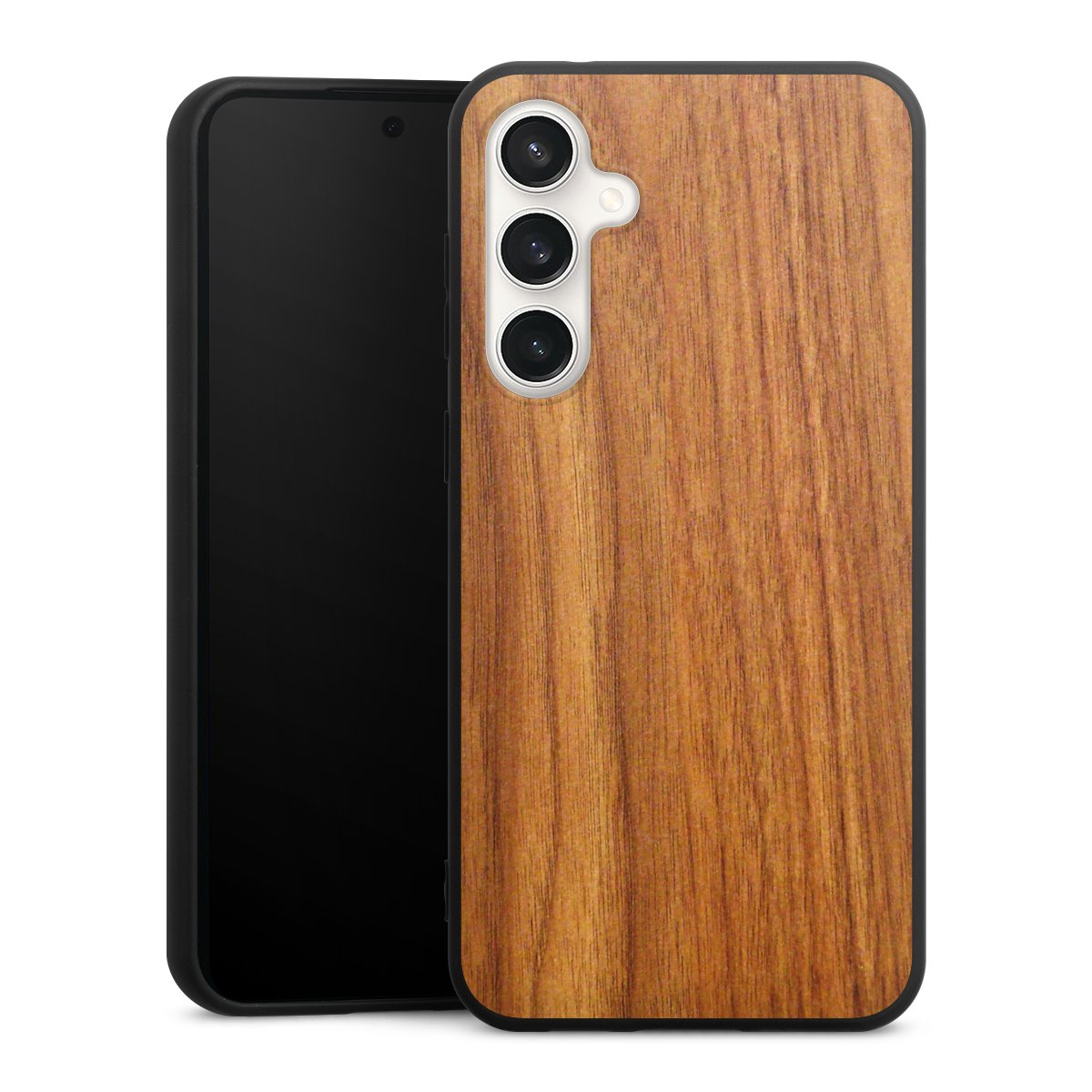 Galaxy S23 FE Handy Premium Silikon Hülle Handyhülle schwarz Case Wood Larch Wooden Look Silikon Premium Case