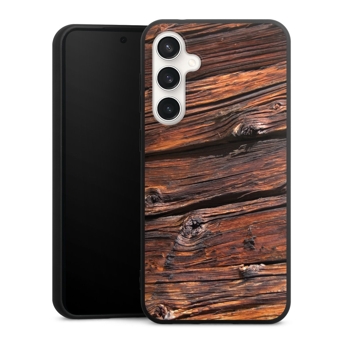 Galaxy S23 FE Handy Premium Silikon Hülle Handyhülle schwarz Case Beams Wooden Look Wood Silikon Premium Case