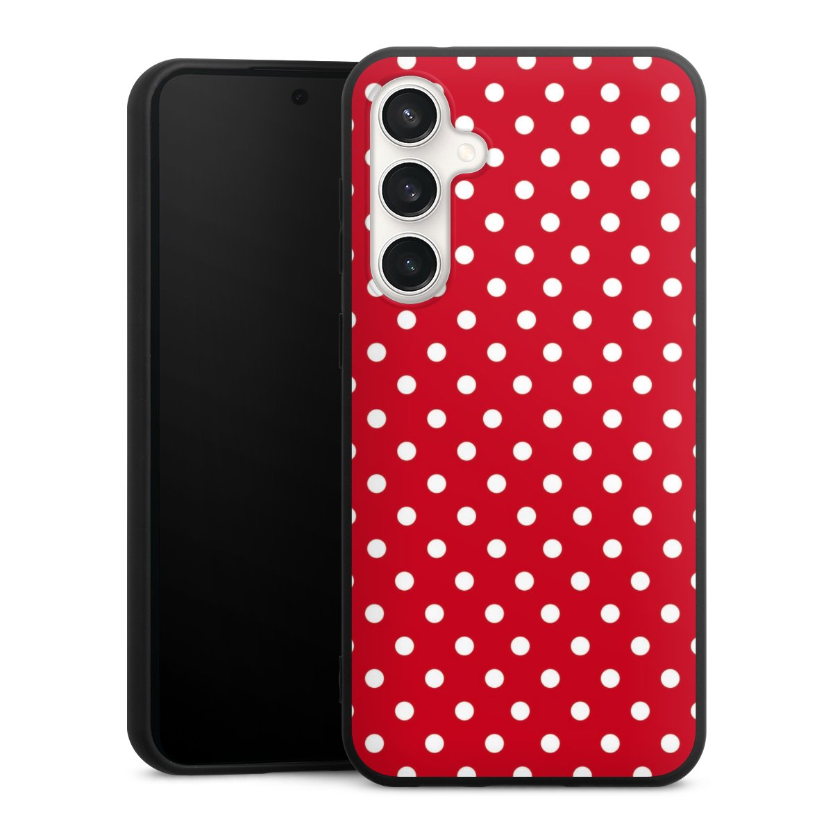 Galaxy S23 FE Handy Premium Silikon Hülle Handyhülle schwarz Case Points Polka Dots Retro Silikon Premium Case