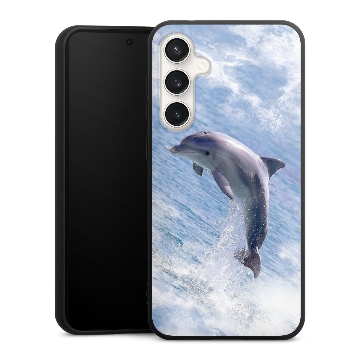 Galaxy S23 FE Handy Premium Silikon Hülle Handyhülle schwarz Case Dolphin Ocean Wale Silikon Premium Case