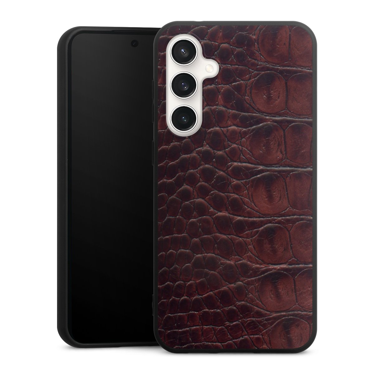 Galaxy S23 FE Handy Premium Silikon Hülle Handyhülle schwarz Case Crocodile Animal Print Leather Silikon Premium Case