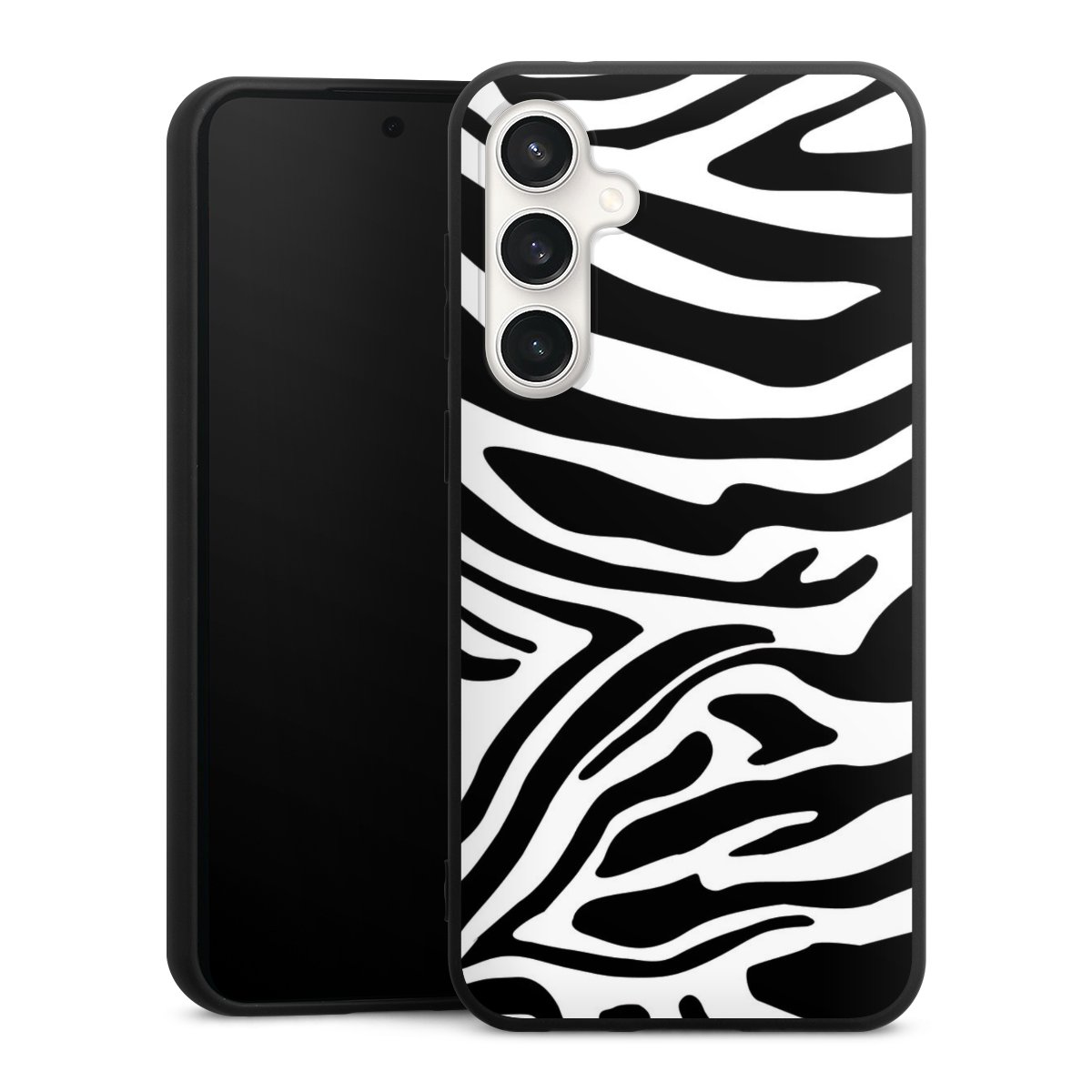 Galaxy S23 FE Handy Premium Silikon Hülle Handyhülle schwarz Case Zebra Animal Look Animal Print Silikon Premium Case