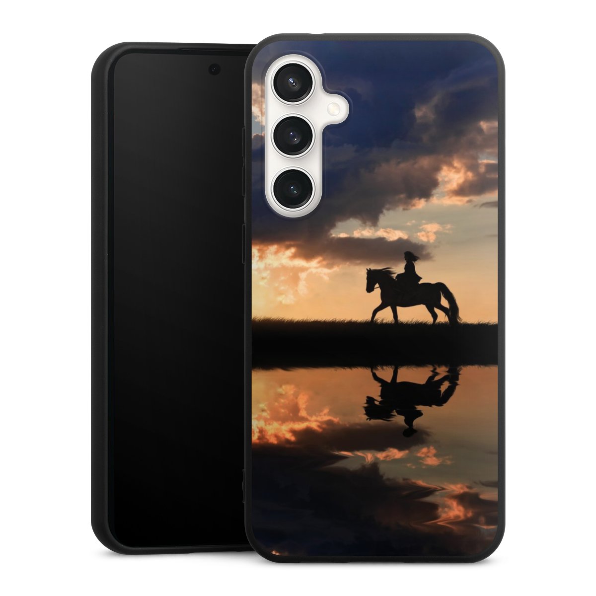 Galaxy S23 FE Handy Premium Silikon Hülle Handyhülle schwarz Case Horse Sunset Horseback Riding Silikon Premium Case