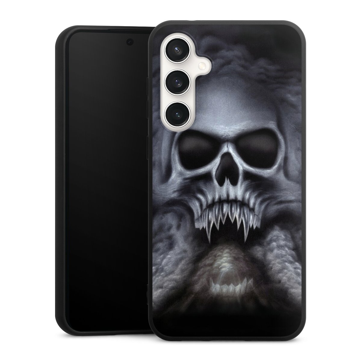 Galaxy S23 FE Handy Premium Silikon Hülle Handyhülle schwarz Case Totenkopf Skull Silikon Premium Case