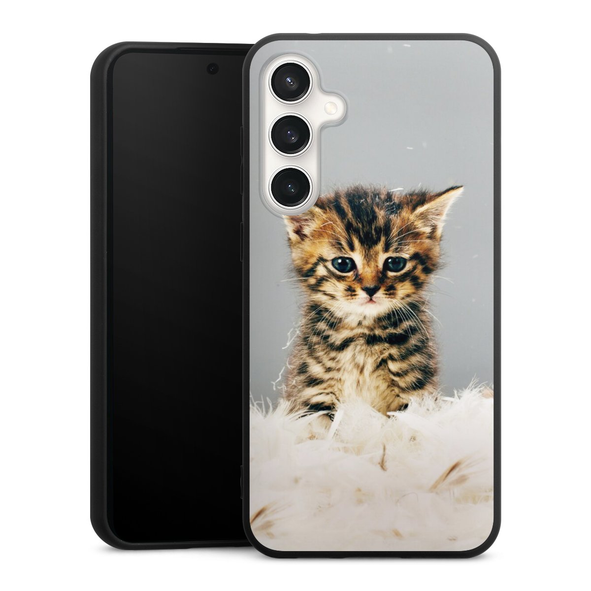 Galaxy S23 FE Handy Premium Silikon Hülle Handyhülle schwarz Case Cat Feather Pet Silikon Premium Case