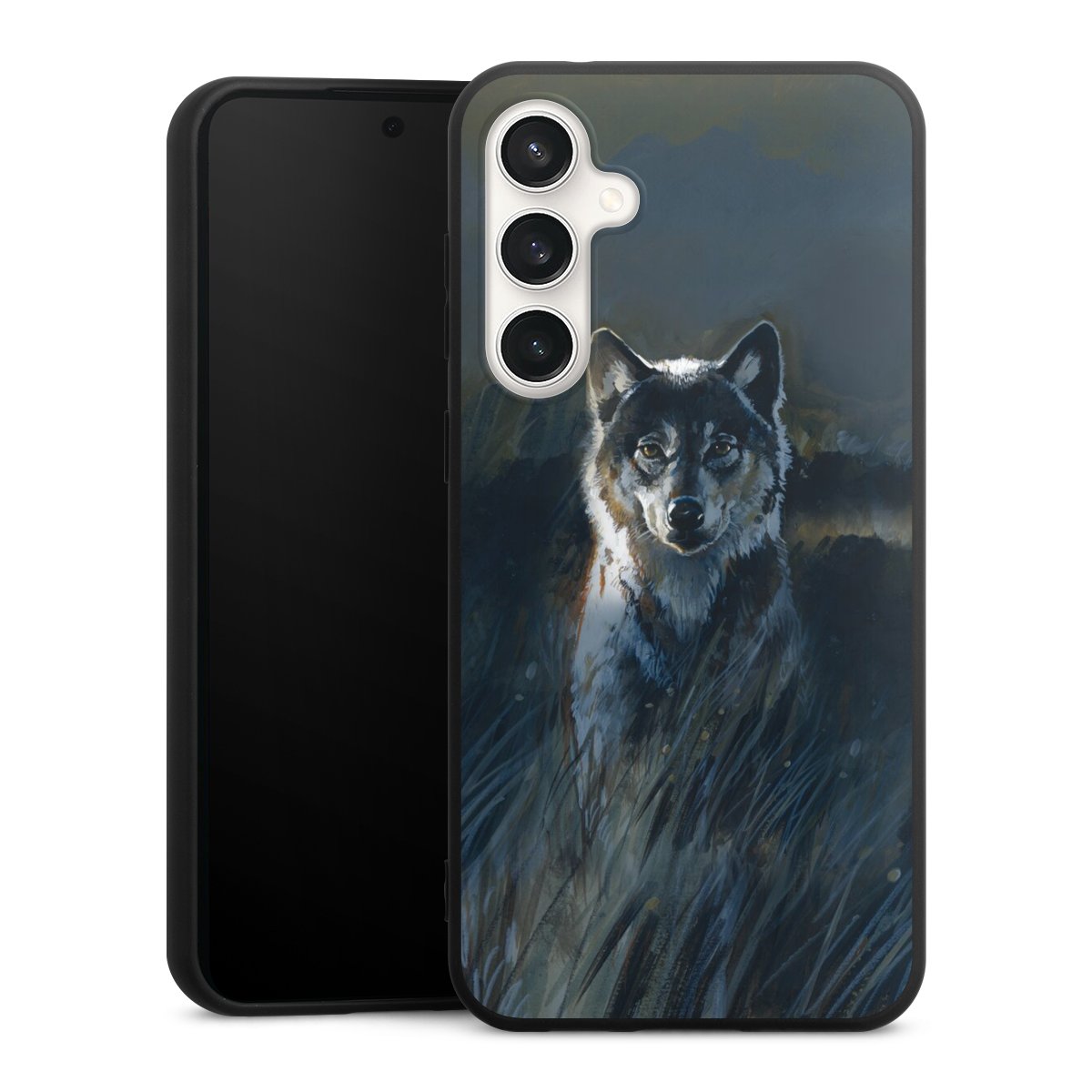 Galaxy S23 FE Handy Premium Silikon Hülle Handyhülle schwarz Case Nature Wolf Painting Silikon Premium Case