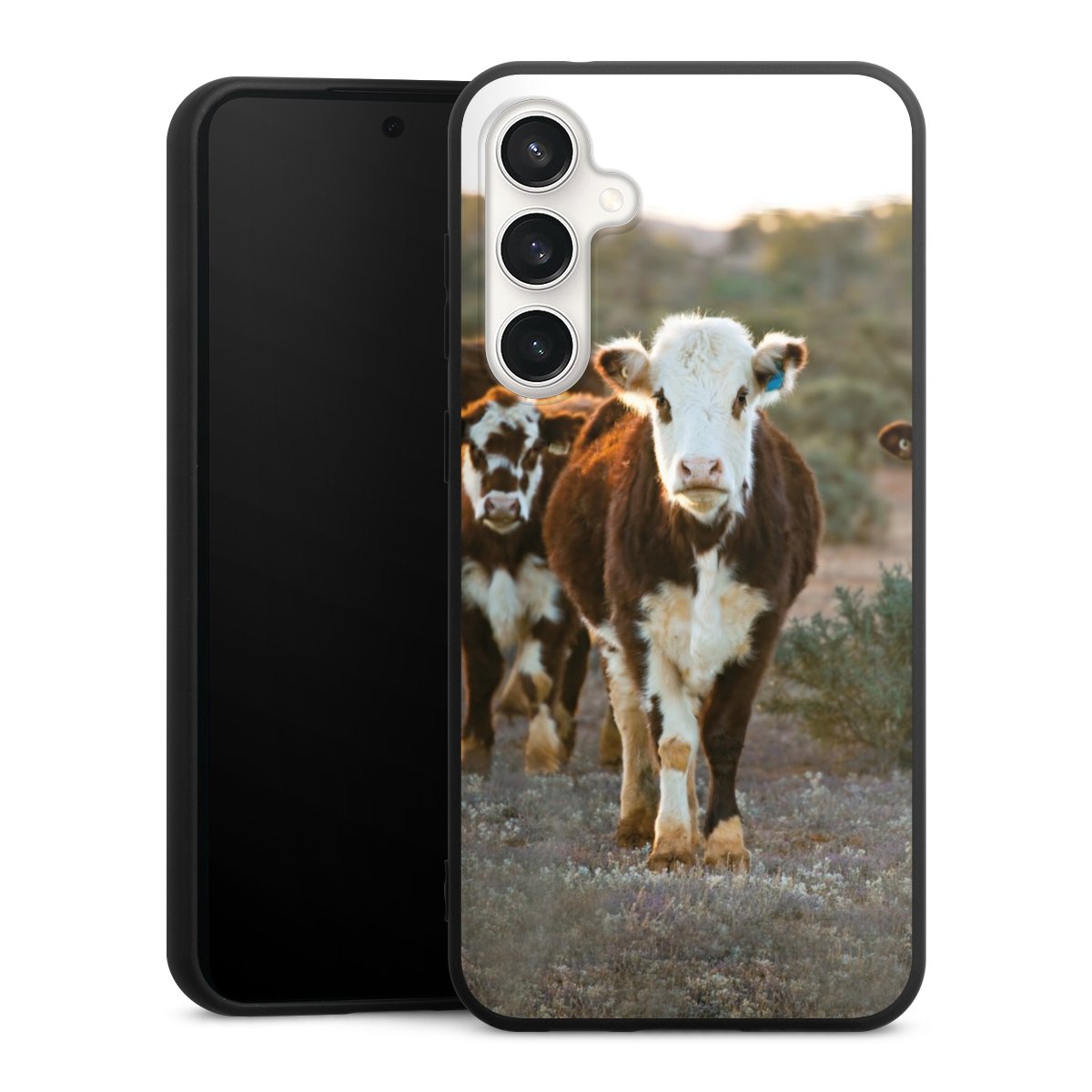 Galaxy S23 FE Handy Premium Silikon Hülle Handyhülle schwarz Case Cow Farmer Calf Silikon Premium Case