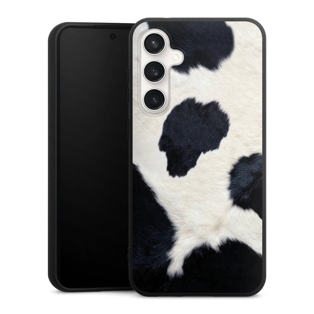 Galaxy S23 FE Handy Premium Silikon Hülle Handyhülle schwarz Case Animal Look Animal Print Cow Skin Silikon Premium Case