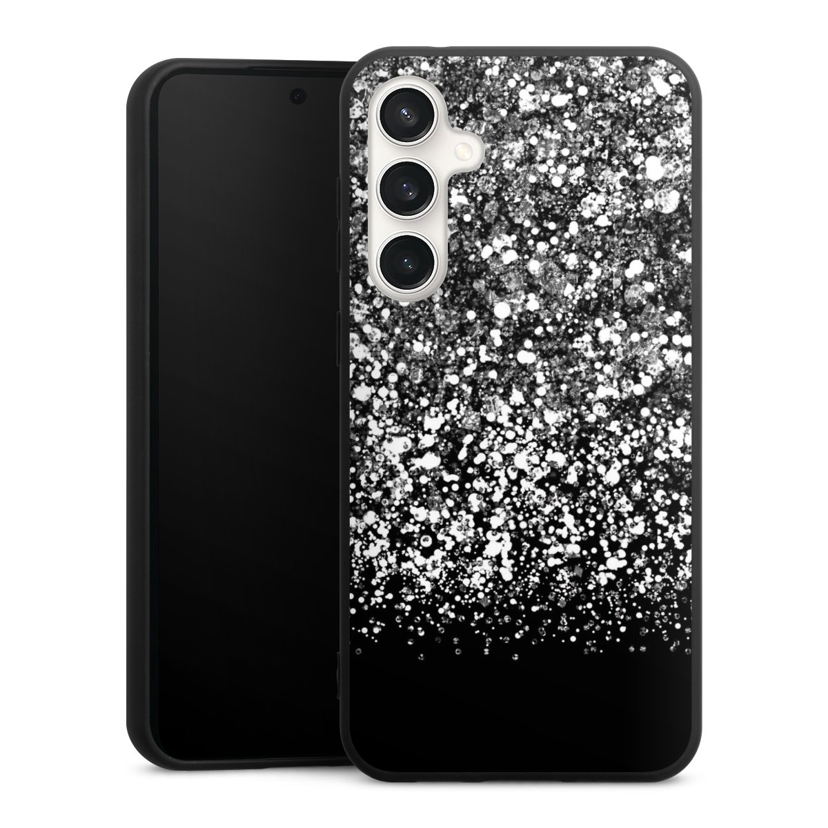 Galaxy S23 FE Handy Premium Silikon Hülle Handyhülle schwarz Case Glitzer Snowflake Muster Silikon Premium Case