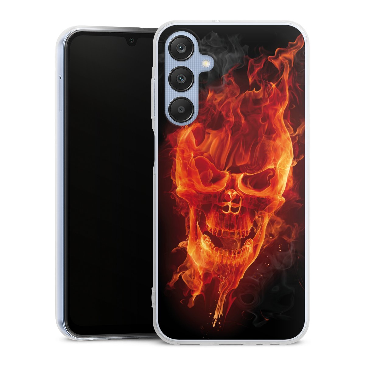 Galaxy A25 5G Handy Silikon Hülle Case transparent Handyhülle Totenkopf Skull Fire Silikon Case