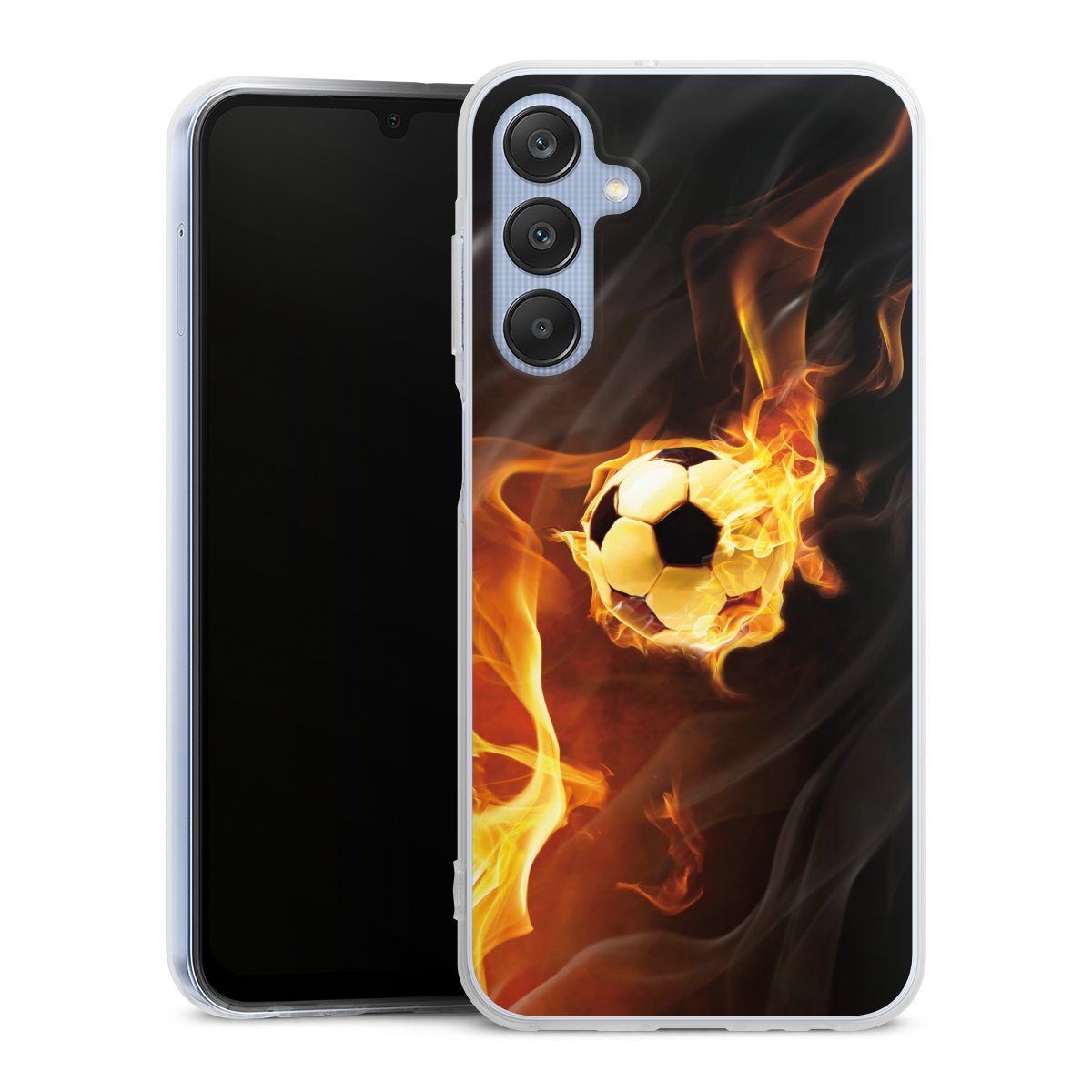 Galaxy A25 5G Handy Silikon Hülle Case transparent Handyhülle Ball Fire Soccer Silikon Case