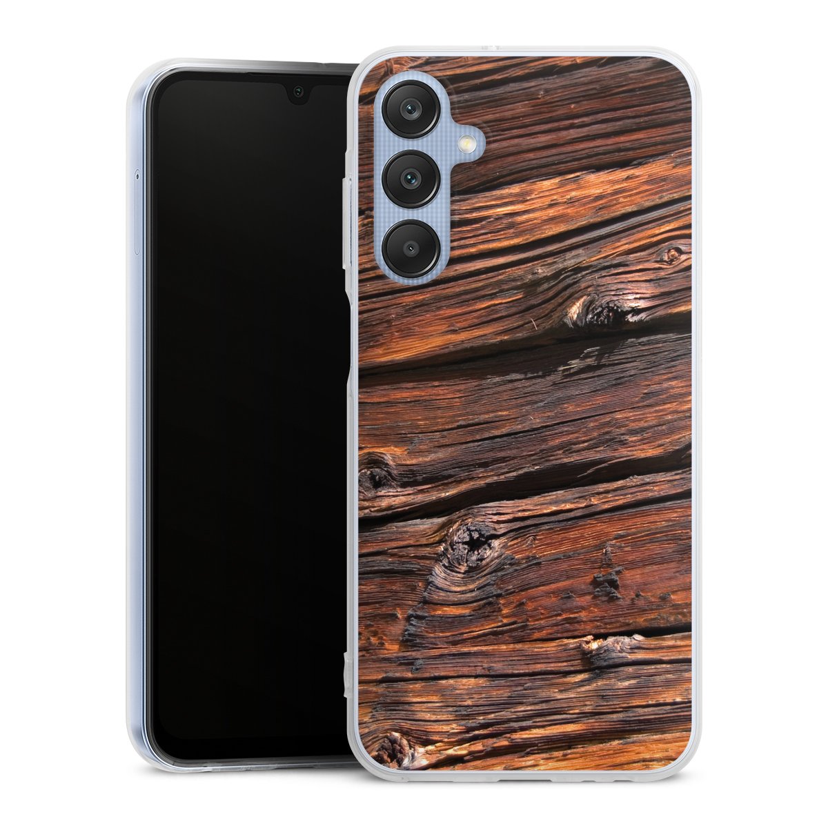 Galaxy A25 5G Handy Silikon Hülle Case transparent Handyhülle Beams Wooden Look Wood Silikon Case