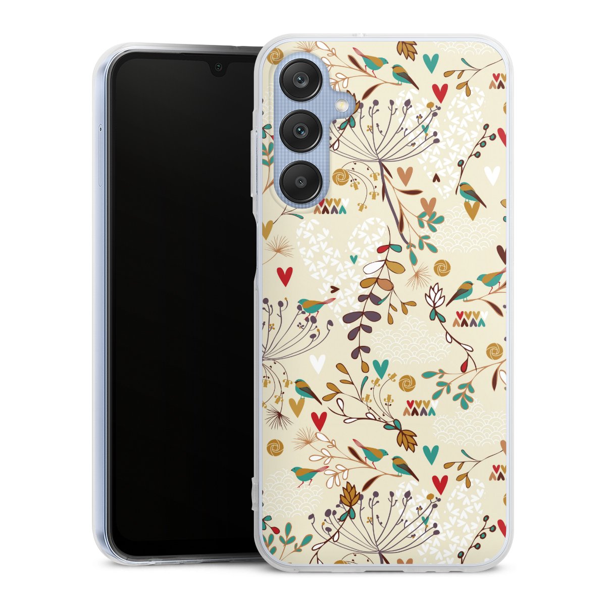 Galaxy A25 5G Handy Silikon Hülle Case transparent Handyhülle Bird Flowers Retro Silikon Case