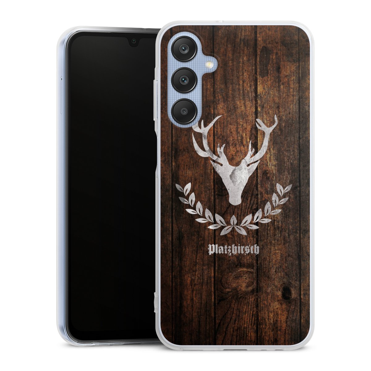 Galaxy A25 5G Handy Silikon Hülle Case transparent Handyhülle Deer Wood Wooden Look Silikon Case