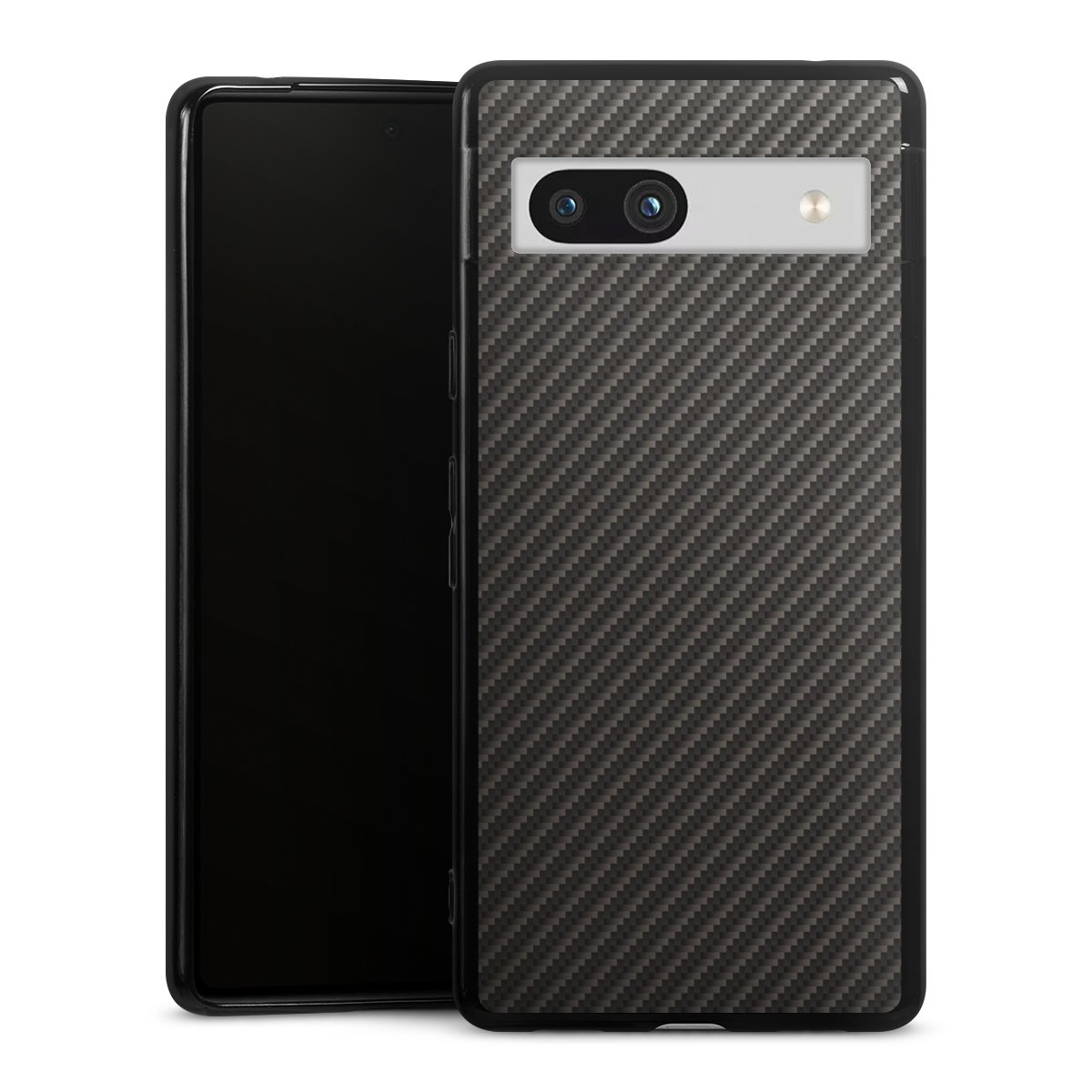 Google Pixel 7a Handy Silikon Hülle Case schwarz Handyhülle Metallic Look Carbon Muster