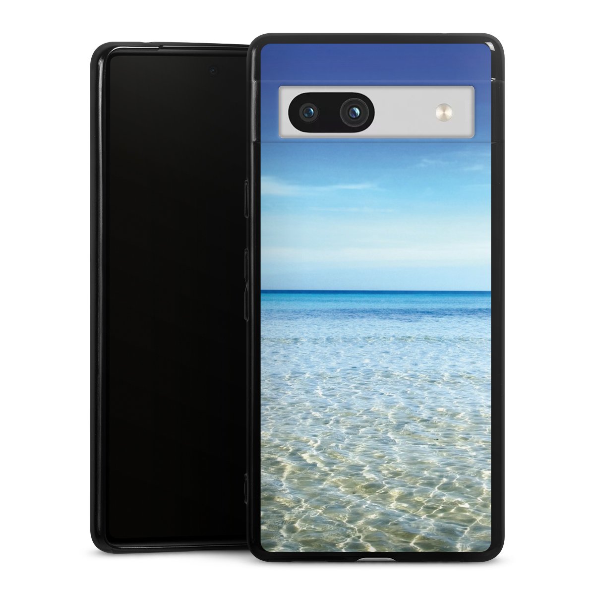 Google Pixel 7a Handy Silikon Hülle Case schwarz Handyhülle Urlaub Sky Ocean