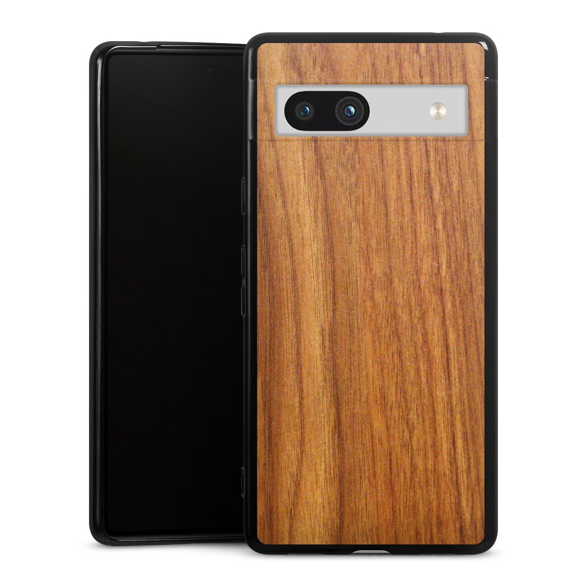 Google Pixel 7a Handy Silikon Hülle Case schwarz Handyhülle Wood Larch Wooden Look