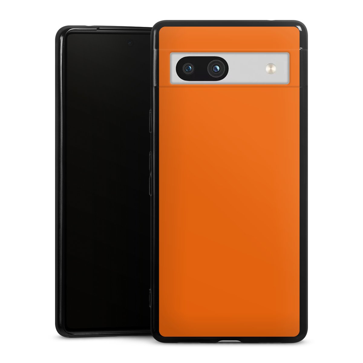 Google Pixel 7a Handy Silikon Hülle Case schwarz Handyhülle Orange Colour Unicoloured