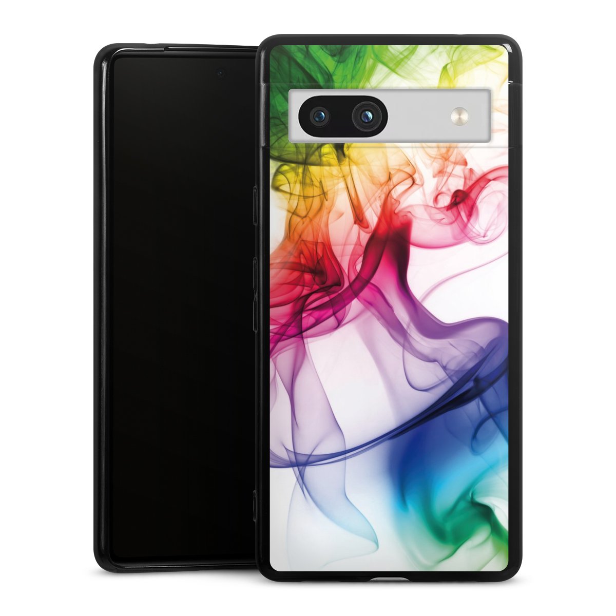 Google Pixel 7a Handy Silikon Hülle Case schwarz Handyhülle Water Colour Rainbow