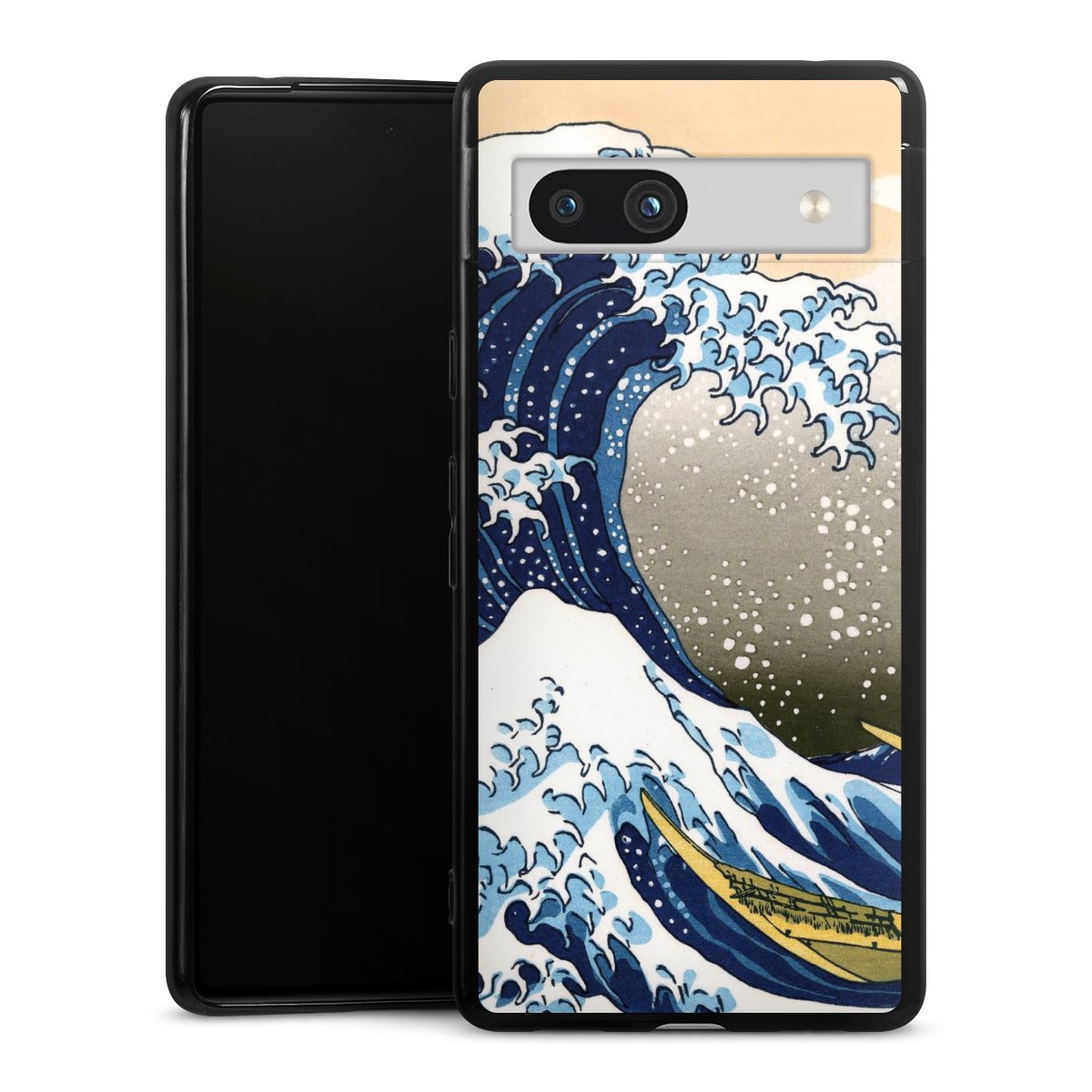 Google Pixel 7a Handy Silikon Hülle Case schwarz Handyhülle Kunst Katsushika Hokusai Die Große Welle Vor Kanagawa