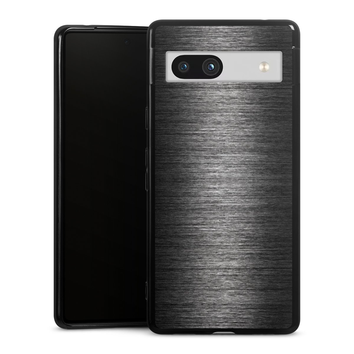 Google Pixel 7a Handy Silikon Hülle Case schwarz Handyhülle Metallic Look Anthracite Metal