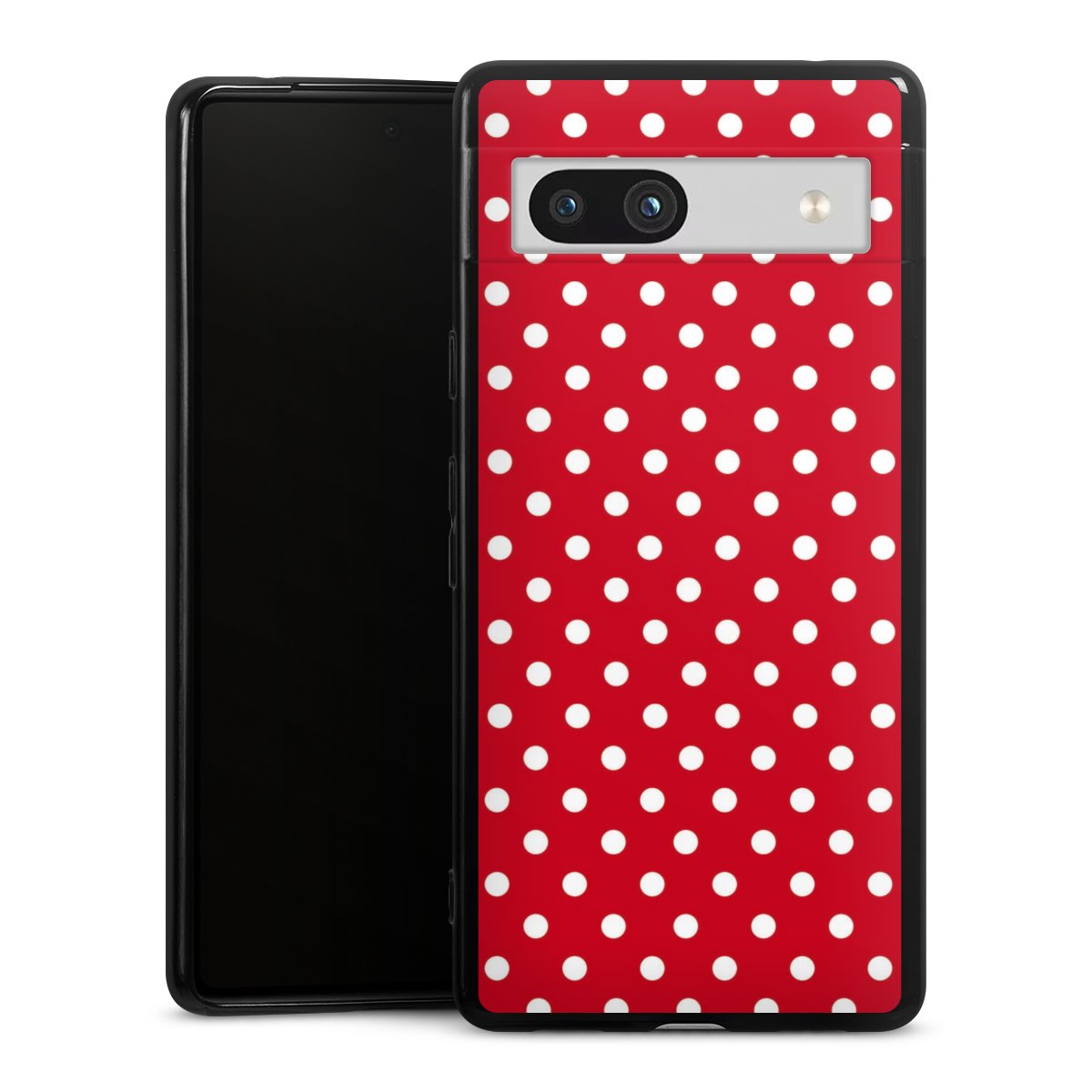 Google Pixel 7a Handy Silikon Hülle Case schwarz Handyhülle Points Polka Dots Retro