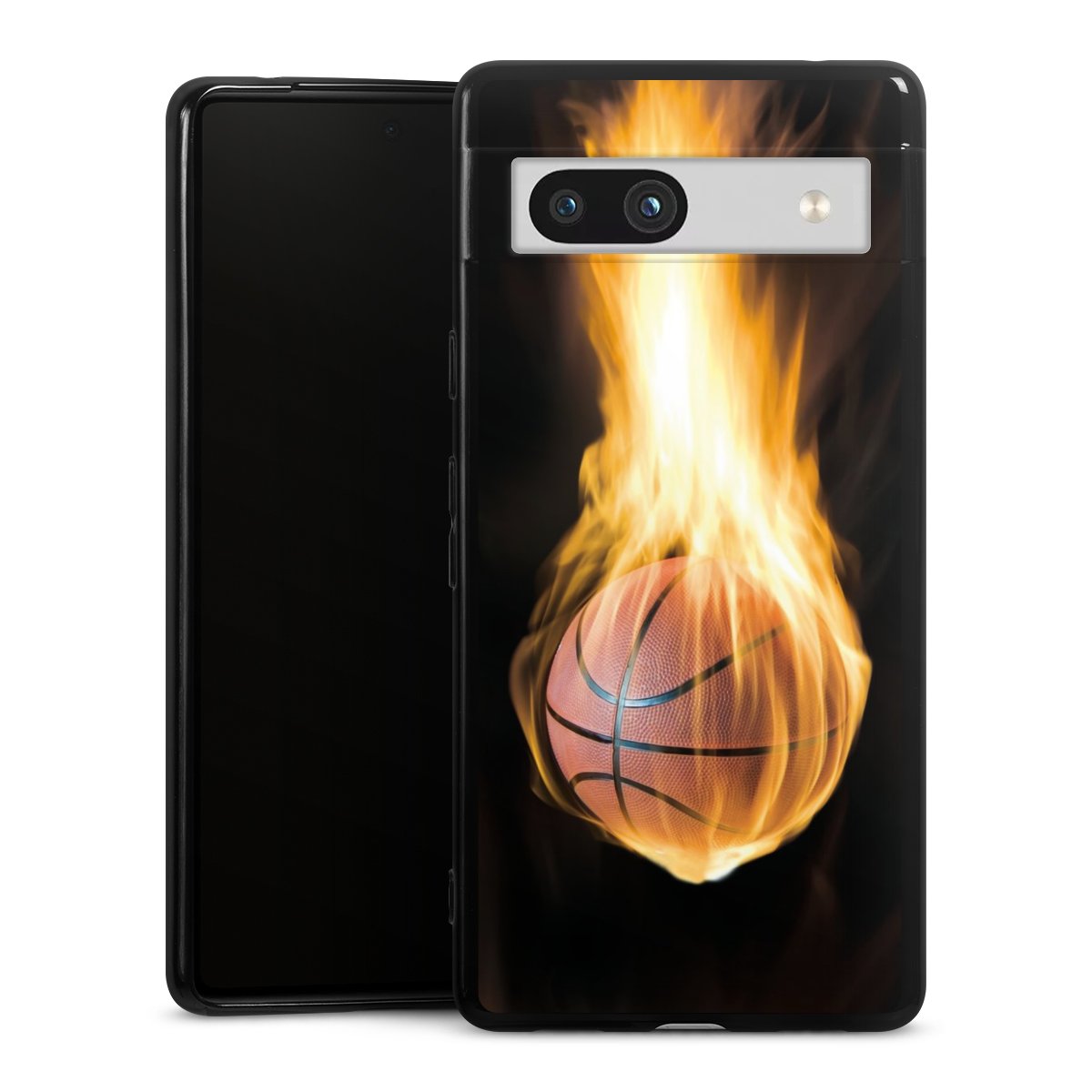 Google Pixel 7a Handy Silikon Hülle Case schwarz Handyhülle Basketball Sports Fire