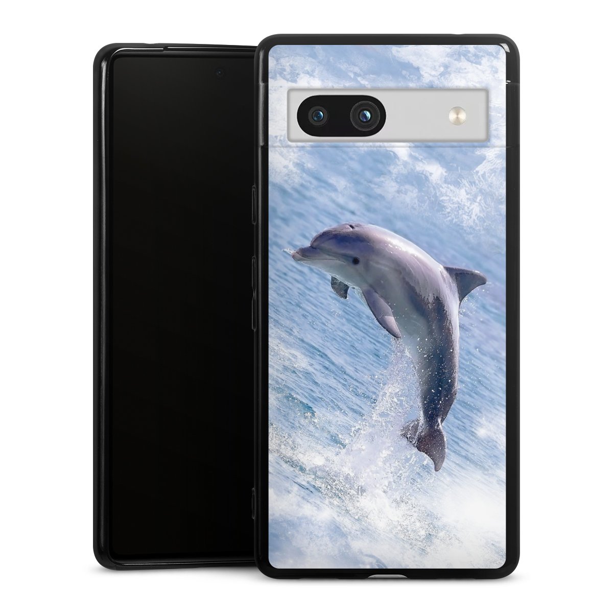 Google Pixel 7a Handy Silikon Hülle Case schwarz Handyhülle Dolphin Ocean Wale