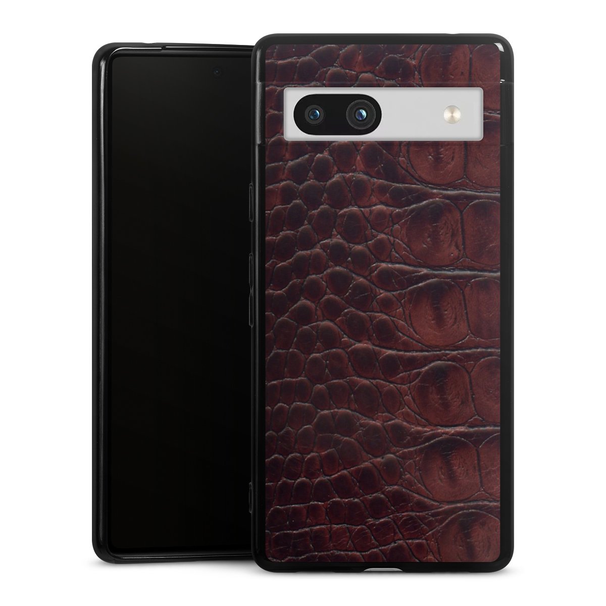 Google Pixel 7a Handy Silikon Hülle Case schwarz Handyhülle Crocodile Animal Print Leather