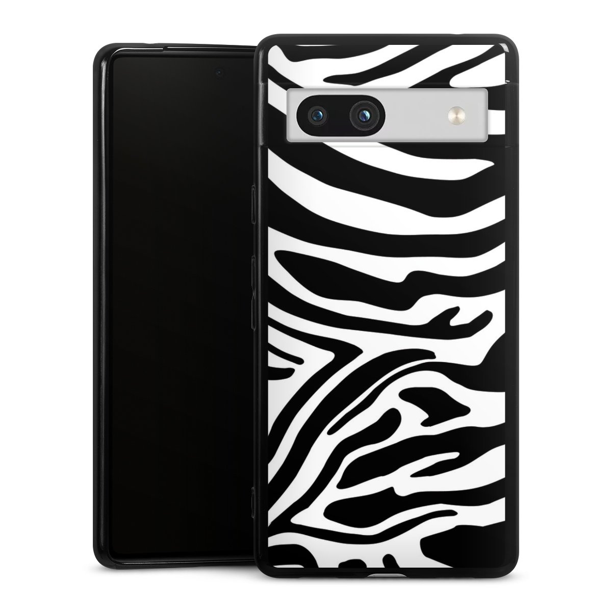 Google Pixel 7a Handy Silikon Hülle Case schwarz Handyhülle Zebra Animal Look Animal Print